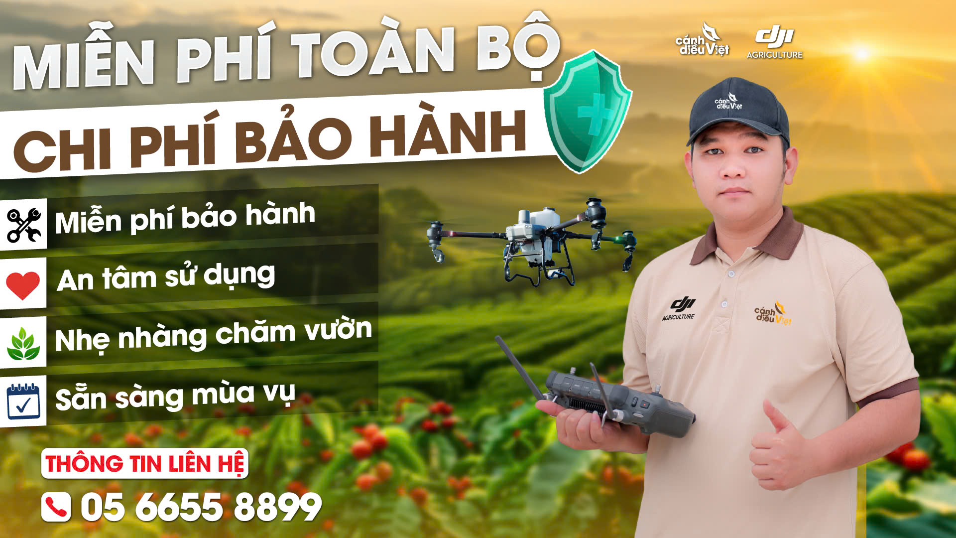 miễn phí bảo hành linh kiện dji agras