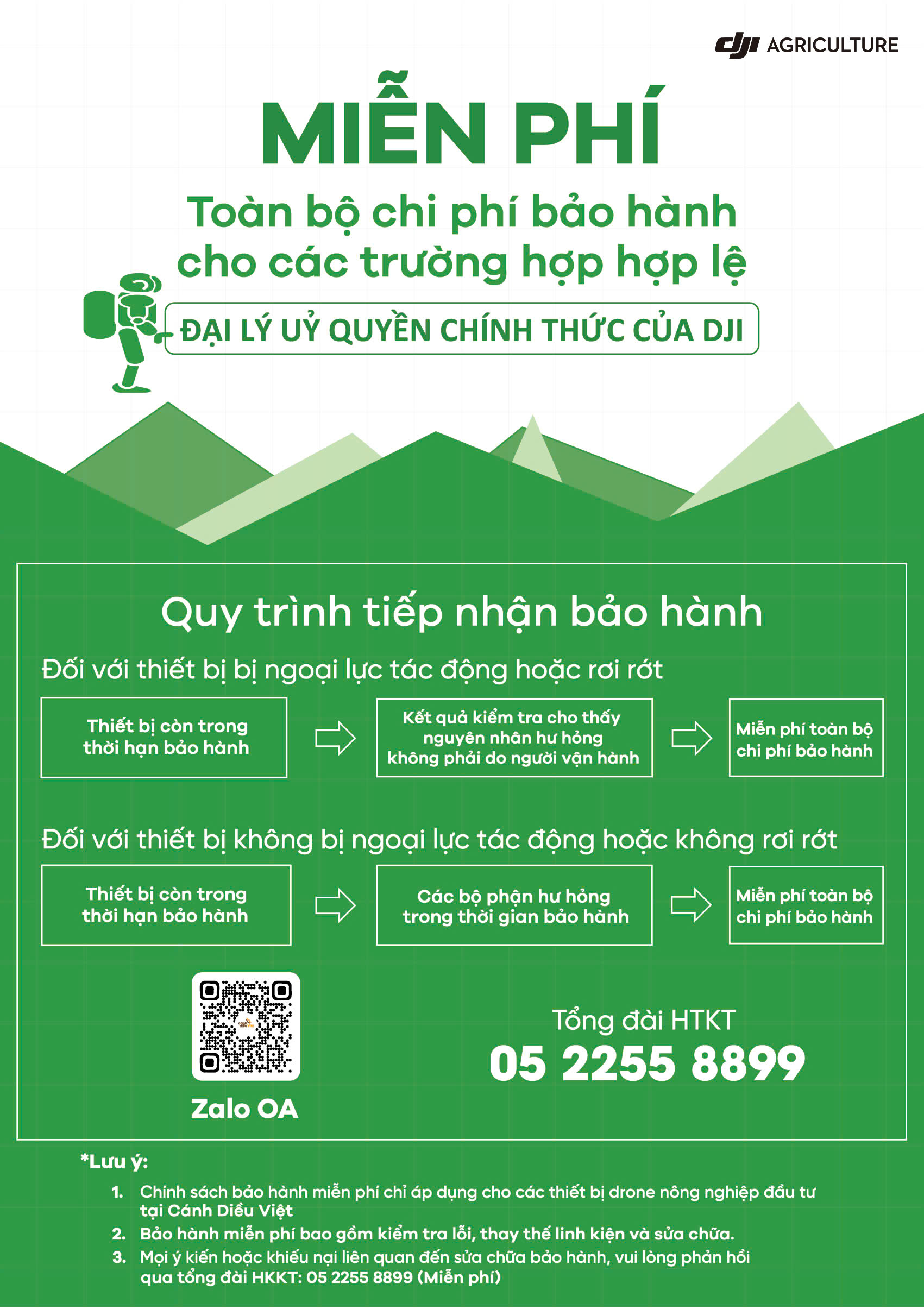 miễn phí toàn bộ chi phí bảo hành